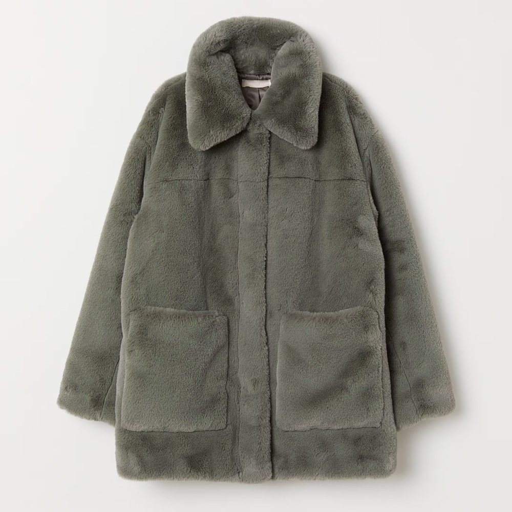 Sage green faux fur coat